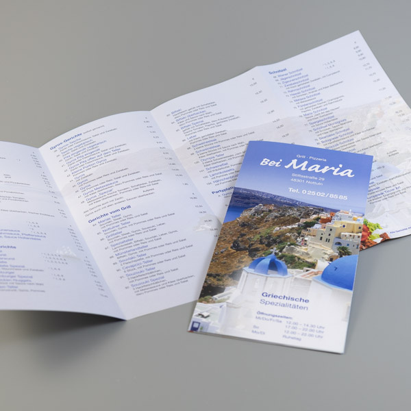 Faltblatt Bei Maria Speisekarte