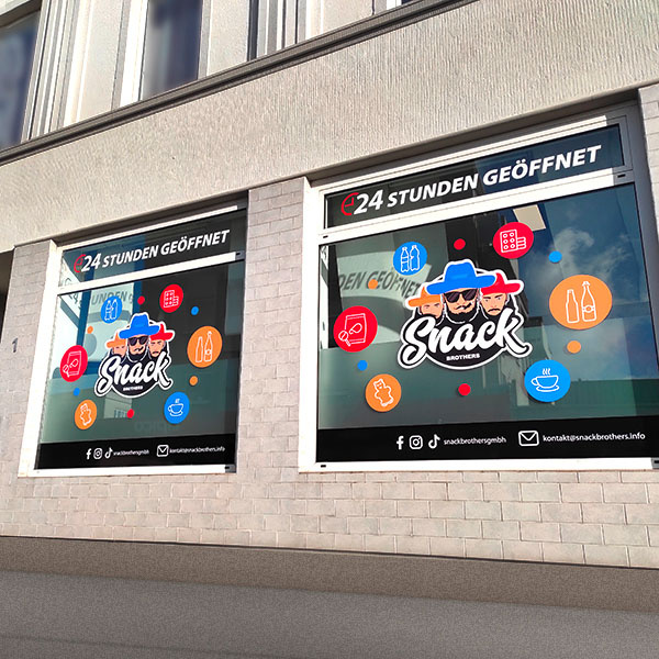 Fensterbeschriftung Snack Brothers