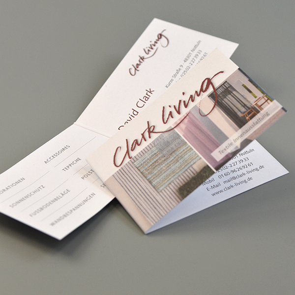 Design einer Klappvisitenkarte für einen Raumausstatter